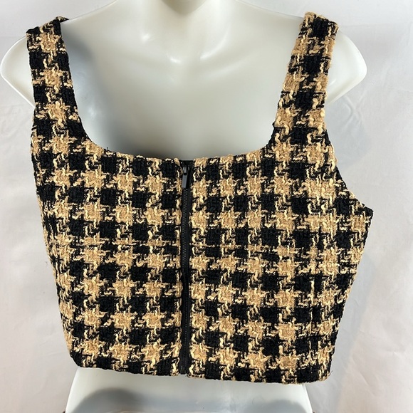 House of Harlow 1960 Tweed Crop Top & Skirt Houndstooth Set Tan/Black Size M NEW - Picture 11 of 16
